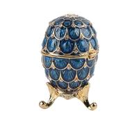 Agatige Hand Painted Jewelry Storage Box, Enameled Easter Faberges Egg Style Trinket Box, Vintage Style Jewelry Organizer for Easter Collection, Family, 1.7 * 2.8in (Blue)