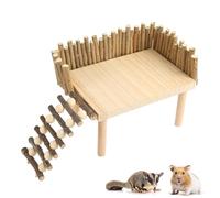Agatige Jouets d'escalade pour Hamster, Plate-Forme d'activité de Terrain de Jeu en Bois Facile à Installer, Jouets à mâcher avec clôture pour Planeur de Sucre, Ours doré (Type Universel)