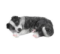 Agatige Mignonne Petite Figurine Border Collie, résine synthétique Border Collie Chiot Dormant Statue Ornement, Mini Figurines de Chien pour pelouse, Jardin, 7,9x4,7x3,1 Pouces