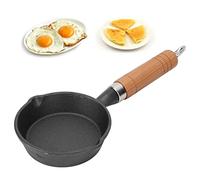 Agatige Mini poêle à frire en fonte de 10 cm avec manche en bois, petite œufs et crêpes pour four gaz à induction, poêle fond plat, portion individuelle, camping, petit-déjeuner