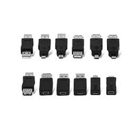 Agatige Paquet de 12 Adaptateur Cable Mini USB 2.0, Cable USB Female to Micro-USB Female kit Adaptateur USB OTG Multiples Micro Mini USB2.0 Mâle vers Femelle convertisseurs Connecteurs