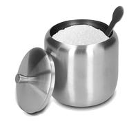 Agatige Sucrier en acier inoxydable de 6,2 oz avec couvercle et cuillère, récipient à condiments de sucre de 3,94 x 2,95 pouces, pot à sucre rond poli brossé de 370 ml, pot