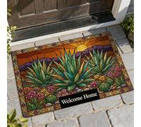 Agave Paillasson de bienvenue, soleil tropical désert, fleurs d'été, vert, lavable, profil bas, décoration extérieure pour porte d'entrée, terrasse, 73,6 x 43,2 cm