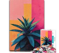 Agave Plant with Geometric Background ｜ Aloe Puzzle en Bois, 1000 pièces | Puzzle adulte - activité autour de la table sans écran pendant le temps libre.