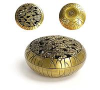 AGDLLYD Brûle-Encens Charbon,Brûleur D'encens Oriental Encensoir Vintage Aromathérapie Diffuseur pour Encenser Bton Cône Bobine Encens pour Yoga Méditation Salle Ou Maison Decor (Bronze)