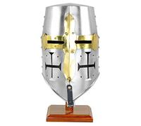 Âge médiéval en laiton Croisés Templiers Premium acier et laiton casque | Accessoires & Head Wear Larpers Casque Argent (Double Croix)