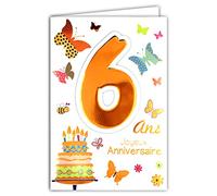 Age Mv 69-2006 Carte Joyeux Anniversaire 6 ans Enfant Garçon Fille motif Gâteau 6 Bougies Papillons