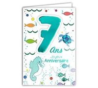 Age Mv 69-2007 Carte Joyeux Anniversaire 7 ans Enfant Garçon Fille motif Mer Poissons Tortue Hippocampe