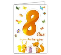 Age Mv 69-2008 Carte Joyeux Anniversaire 8 ans Enfant Garçon Fille motif Cadeau Ecureuil Renard Oiseaux Papillons