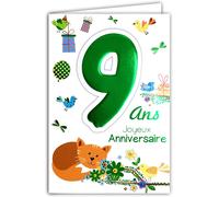 Age Mv 69-2009 Carte Joyeux Anniversaire 9 Ans Enfant Garçon Fille Motif Chat Oiseaux Cadeaux