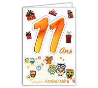 Age Mv 69-2011 Carte Joyeux Anniversaire 11 ans Ados Garçon Fille motif Chouettes Hiboux Oiseaux Cadeaux
