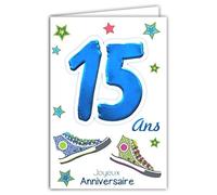 Age Mv 69-2015 Carte Joyeux Anniversaire 15 ans Ados Garçon Fille motif Baskets Etoiles Stars