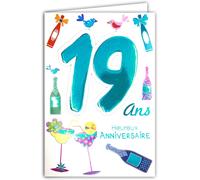 Age Mv 69-2020 Carte Anniversaire 19 Ans Garçon Fille Jeune Homme Femme Motif Cocktails Bouteilles Fête Soirée