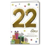 Age Mv 69-2024 Carte Anniversaire 22 ans Jeune Homme Femme motif Cadeaux