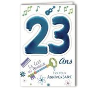 Age Mv 69-2025 Carte Anniversaire 23 ans Jeune Homme Femme motif Clé Clef Liberté Bonheur Indépendance