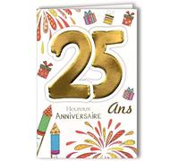 Age Mv 69-2027 Carte Anniversaire 25 ans Jeune Homme Femme motif Feu d'artifice Fête Cadeaux