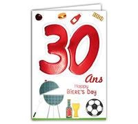 Age Mv 69-2028 Carte Anniversaire 30 ans Homme motif Bière Foot Ballon Barbecue BBQ Hamburger Fête Amis