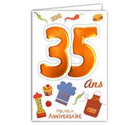 Age Mv 69-2030 Carte Anniversaire 35 ans Homme Femme motif Cuisine Chef Barbecue BBQ Hamburger Gâteau Cupcake Pâtisserie Cordon Bleu Toque