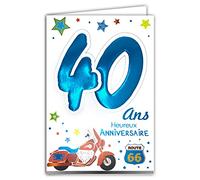 Age Mv 69-2031 Carte Anniversaire 40 ans Homme motif Moto Route 66 USA United States of America Etats-Unis Amérique Etoiles Stars