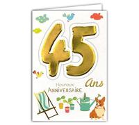 Age Mv 69-2033 Carte Anniversaire 45 ans Homme Femme motif Jardinage Plantes Arrosoir Repos Transat Chien Oiseaux