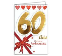 Age Mv 69-2038 Carte Anniversaire 60 ans Femme motif Nœud Ruban Cadeau Cœurs