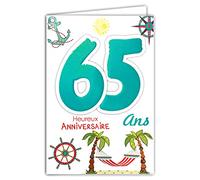 Age Mv 69-2039 Carte Anniversaire 65 ans Homme Femme motif Retraite Repos Vacances Palmiers Hamac Ancre Boussole Gouvernail Soleil