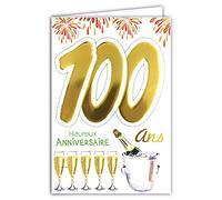 Age Mv 69-2046 Carte Anniversaire 100 ans Homme Femme motif Flutes Bouteille Champagne Feu d'artifice