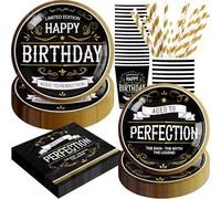 Aged to Perfection Lot de 120 décorations d'anniversaire jetables pour homme avec assiettes en carton, serviettes, tasses et pailles | Pour 24 personnes