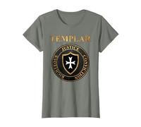 Agema T-Shirt Chevalier Templier Vertus des Templiers Bouclier Médiéval Noir Unisex Adulte Longue Manche Classique S
