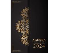 Agenda 2024: Semainier 1 semaine sur 2 page,12 mois de Janvier à Décembre, Grand format A4 (Couverture Mandala Noir Dorée)