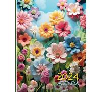 AGENDA 2024: Semainier 2024 couverture fleurs d'été, 1 semaine sur 2 pages,12 mois de Janvier à Décembre, Grand format A4