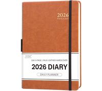 Agenda 2025 2025 page par jour ligné pour routine quotidienne/rendez-vous, janvier 2025 à décembre 2025, boucle pour stylo, fermeture élastique, couverture rigide en simili cuir, marron
