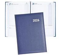 Agenda 2025 2026, jour par page, format A5, vue journalière, planificateur 2026, avec vue horizontale avec marque-pages, samedi et dimanche sur la même page, 12 mois de janvier à décembre (Bleu foncé)