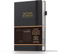 - Agenda 2025 Journalier, A5 Planner, Journalier De 365 Pages Et Mensuel De 24 Pages, Fermeture Élastique Et Poche Intérieure, Couverture Rigide (Noir)