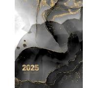 Agenda 2025: Journalier - Grand Format A4 - 365 jours 1 Page Par Jour Avec Horaires - Couverture Marbre Noir Blanc Doré