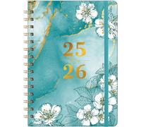 Agenda 2025 - Semainier 2025 - De Janvier 2025 À Décembre 2025 - Avec Couverture Élégante Et Reliure Double Spirale - Marbre Vert Et Fleur De Cerisier - 21,5 X 15,5 X 1,5 Cm