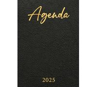 Agenda 2025 - Semainier: Cuir Noir & Doré | Une semaine sur deux pages | Grand format - A4 | 21x29,7 cm | Planning hebdomadaire vertical | Colonnes | Or | Homme | Bureau | Travail | Rdv