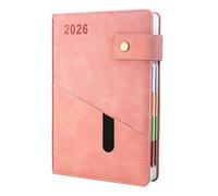 Agenda 2026 2026 A5 une page par jour, planificateur journalier de productivité de janvier 2026 à décembre 2026 avec onglets mensuels, 3 marque-pages et panneaux latéraux colorés (21,6 x 15 cm) - Rose
