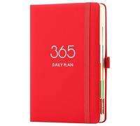 Agenda 2026 2026, format A5, un jour par page, planifiez votre année de janvier 2026 à décembre 2026 avec onglets mensuels, design latéral coloré, boucle pour stylo et poche arrière (rouge)