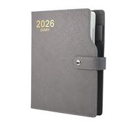 Agenda 2026 2026 une page par jour de janvier à décembre avec onglets mensuels colorés, passant pour stylo, poche intérieure fine et panneaux latéraux colorés, format A5, 17 x 21,6 cm (gris)