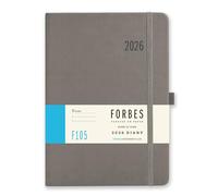 Agenda 2026 A5 - Collection Forbes de Tangible Stationery Co. Ltd - Semainier avec rendez-vous - Ruban marque-page - Fermeture élastique - Poche de rangement pour documents - Gris
