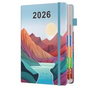 Agenda 2026 A5 une page par jour allant de janvier à décembre, carnet de rendez-vous annuel complet, planificateur journalier mensuel avec onglets colorés et fine poche intérieure