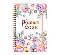 Agenda 2026 de janvier 2026 à décembre 2026, planificateur hebdomadaire et mensuel, format A5 (15 x 20,8 cm), couverture rigide en papier, avec onglets mensuels, sangle de fermeture élastique, reliure