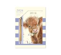 Agenda 2026 et stylo vache des Highlands - Agenda semainier fin et stylo à bille doré - Motif animal mignon - Format portefeuille de voyage