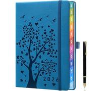 Agenda 2026, format A5, semainier, hebdomadaire et hebdomadaire (janvier à décembre 2026), avec aperçu du mois, pages de notes, pages de contacts et stylo, bleu clair