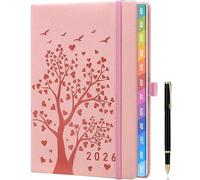 Agenda 2026, format A5, semainier, semainier et semainier (janvier à décembre 2026), avec aperçu du mois, pages de notes, pages de contacts et stylo, rose