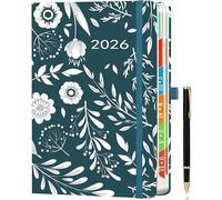 Agenda 2026 Format A5 - Une Page par Jour, Année Complète (Janvier à Décembre), Onglets Colorés, Design Floral, Vue Mensuelle et Quotidienne, Couverture Rigide Gris Ardoise Foncé