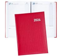 Agenda 2026 jour par page format A5 avec vue journalière 2026, planificateur avec vue horizontale avec marque-pages, samedi et dimanche sur la même page, 12 mois de janvier à décembre Rouge