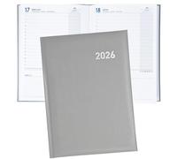 Agenda 2026 jour par page format A5 avec vue journalière 2026, planificateur avec vue horizontale avec marque-pages, samedi et dimanche sur la même page, 12 mois de janvier à décembre (gris)