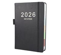 Agenda 2026 journalier 2026 de janvier à décembre - Agenda journalier annuel complet avec onglets mensuels colorés - Poche intérieure fine - 15 x 21,6 cm - Format A5 - Noir